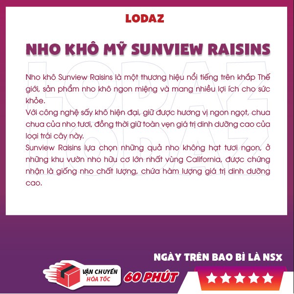 Nho sấy khô Mỹ Sunview Raisins hộp 425g