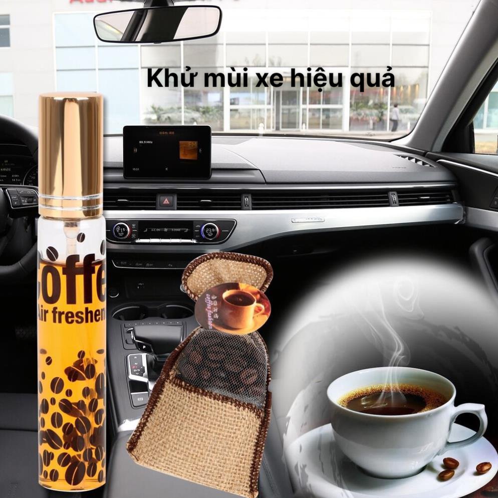 Túi treo cafe khử mùi xe ô tô, xe hơi, phòng ngủ, tủ quần áo kèm lọ tinh dầu cafe - giúp lái xe tỉnh táo, dễ chịu