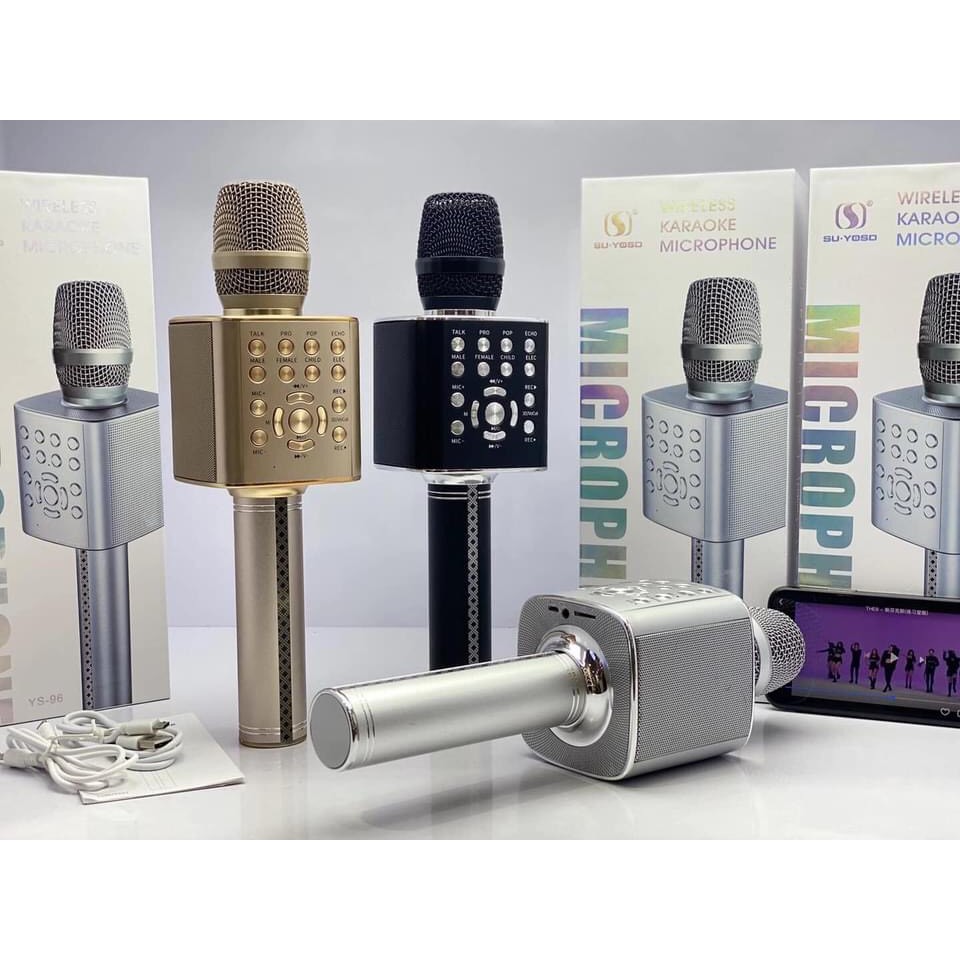 [Mã ELHACE giảm 4% đơn 300K] Micro Bluetooth YS 96 Không Dây Mic Karaoke Tích Hợp Live Stream Loa Bass Chống Hú