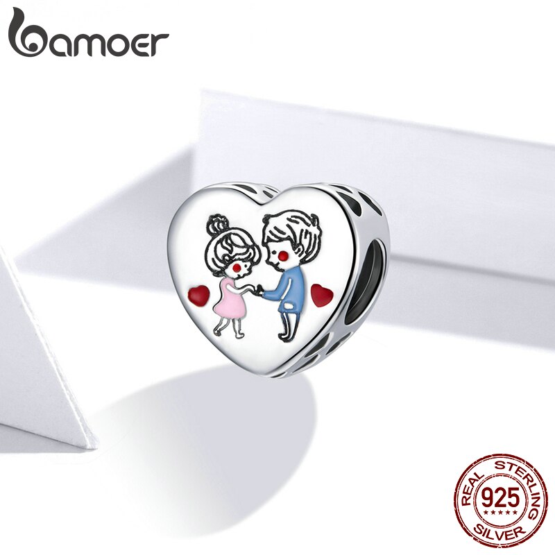 BAMOER Hạt Charm Bạc 925 Hình Trái Tim Dùng Làm Trang Sức Cho Nữ DIY SCC1744