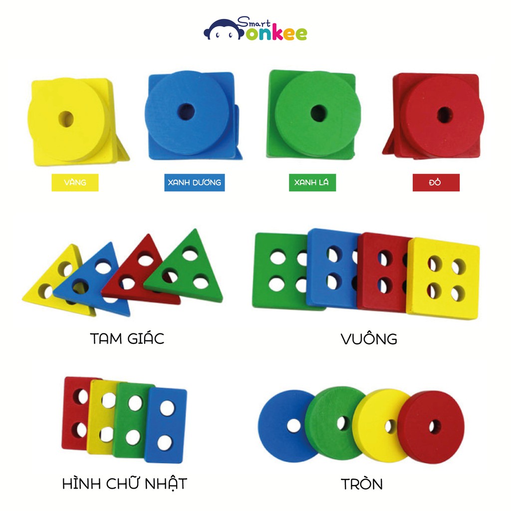 Đồ chơi Montessori xếp hình vào cột thẳng Wooden Geometric Sorting Blocks | Đồ chơi cho bé từ 1 tuổi