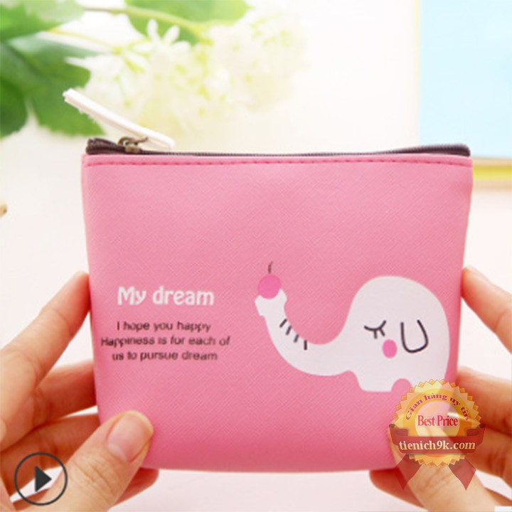 Bóp ví mini đựng đồ tiền xu cho bé hình ngựa voi bằng vải dù canvas siêu bền dễ thương tiện lợi | túi khóa mini đựng đồ