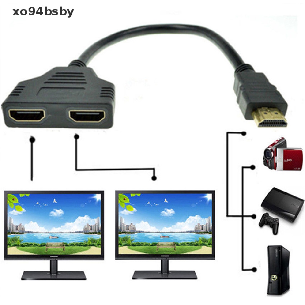 [xo94bsby] New 1080P HDMI Port Male to 2 Female 1 In 2 Out Splitter Cable Adapter Converter [xo94bsby]