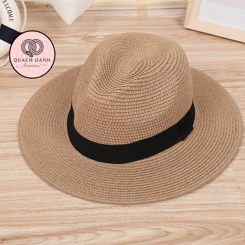 Mũ cói mềm, nón cói đi biển nữ panama đai đen phong cách vintage chống nắng – MU49
