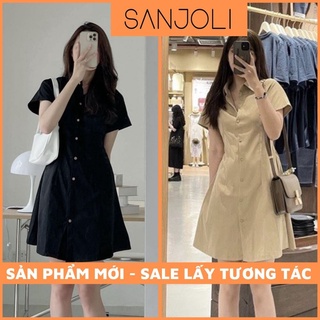 Váy Sơ Mi SANJOLI Đầm Công Sở Thắt Eo Thiết Kế Cổ Vest Ôm Body Dáng Xòe Có Hàng Nút Phong Cách Hàn Quốc Trẻ Trung VD085