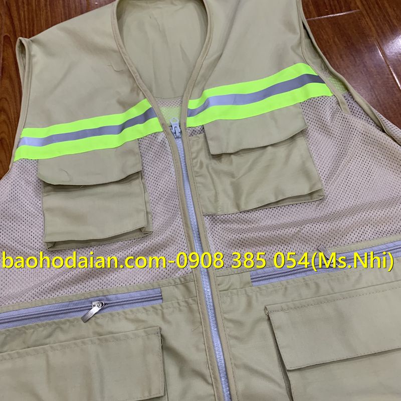 Áo ghile bảo hộ 6 túi màu vàng mơ
