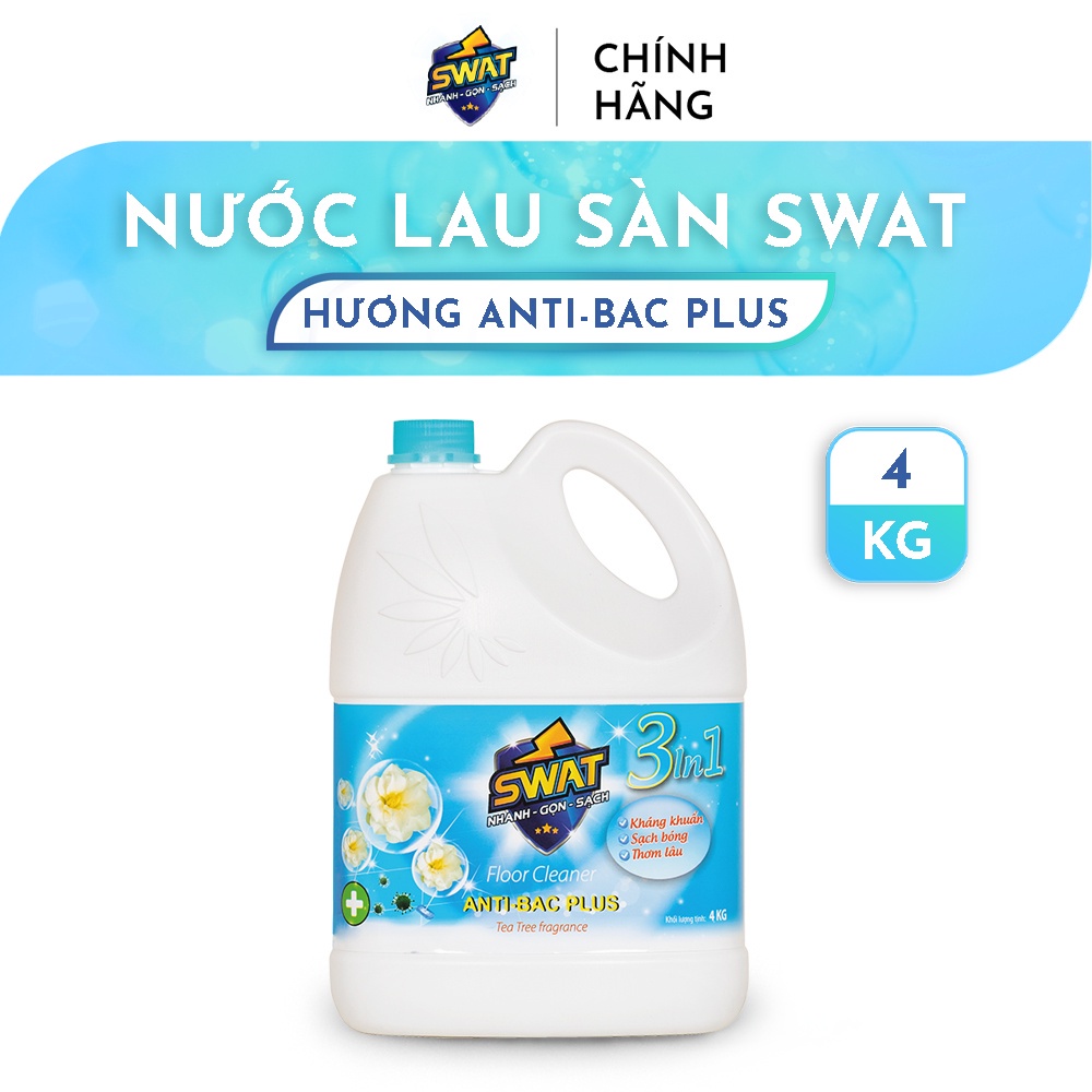 Nước Lau Sàn SWAT Hương AntiBac Plus Diệt Khuẩn Can 4Kg Tiết Kiệm