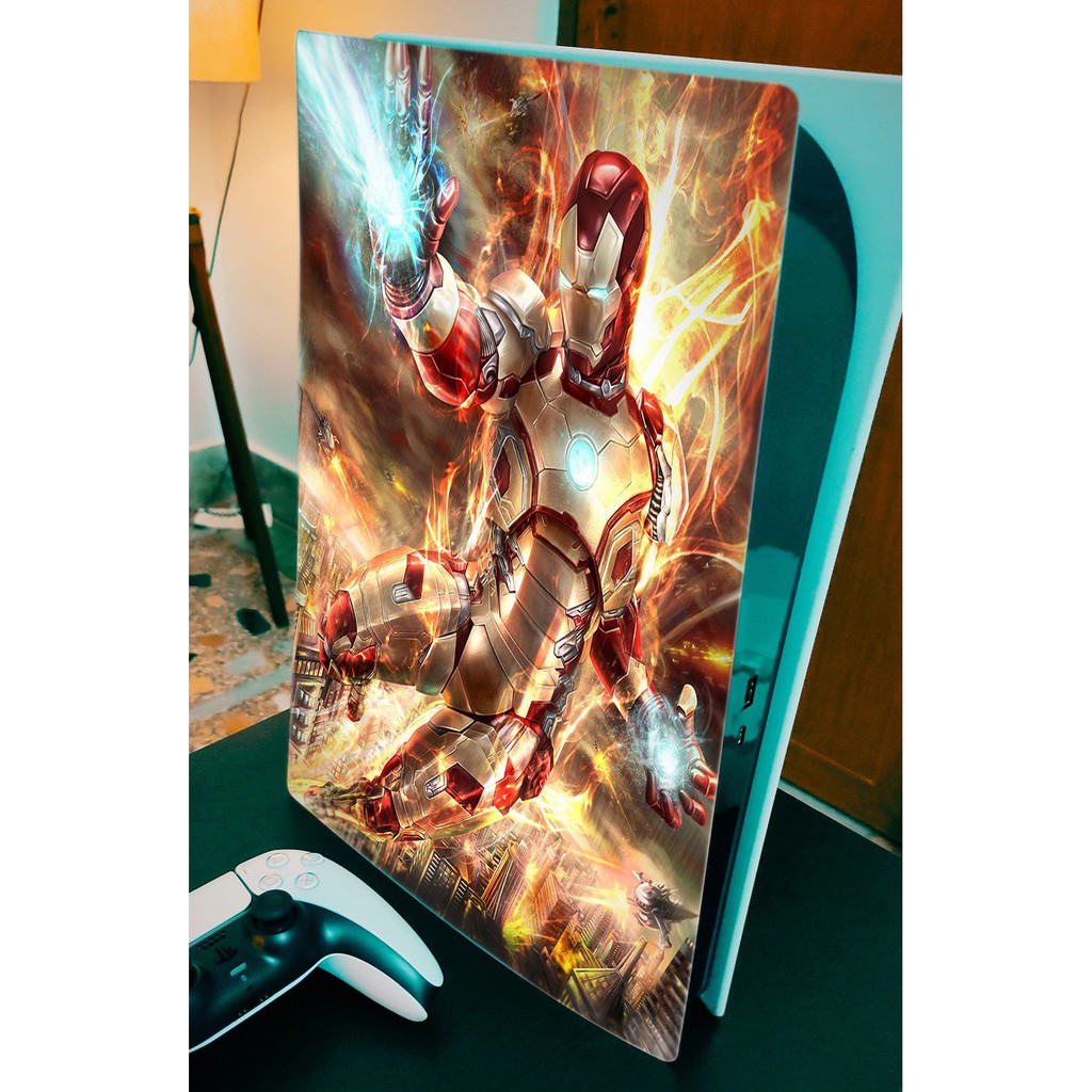 Miếng dán trang trí skin ps5 chủ đề Spider man vs Iron man