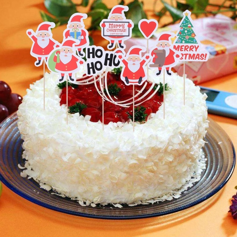 Set 9 cây que hình ông già Noel/chúc mừng Giáng Sinh/Năm mới phụ kiện trang trí bánh kem/bánh mì/tráng miệng đẹp mắt