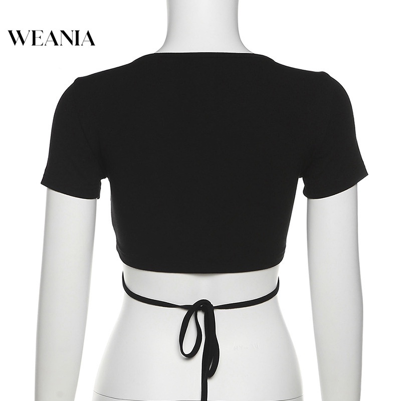 Áo Thun Crop Top Cổ Chữ V Phối Dây Cột Thời Trang Mùa Hè Cá Tính