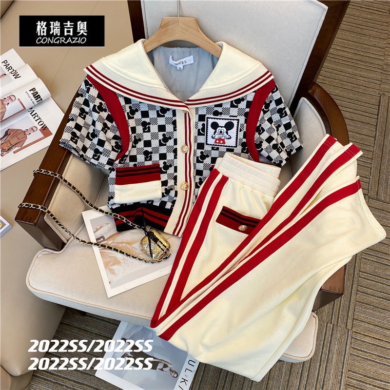 Bộ Áo Thun Ngắn Tay + Quần Short Ống Rộng Thời Trang Mùa Hè 2022 Cho Nữ