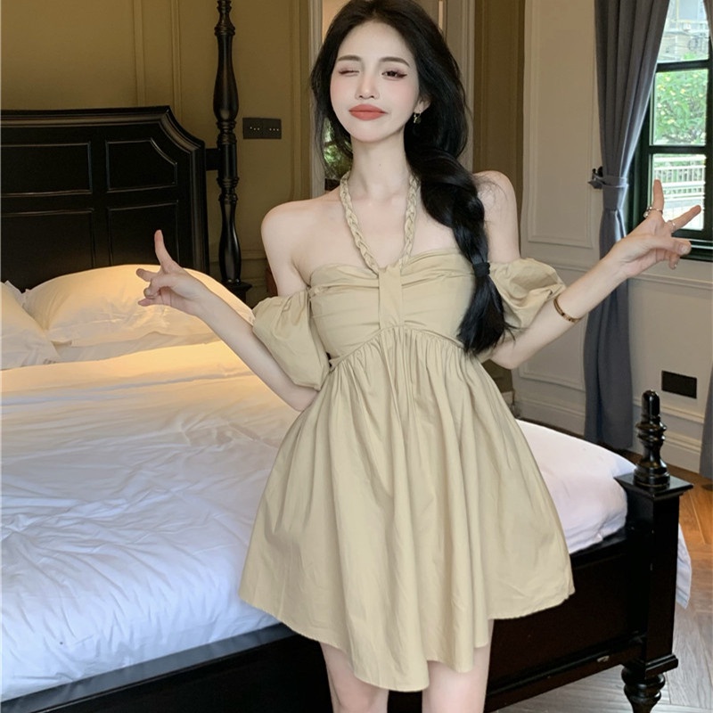 Đầm Tay Ngắn Trễ Vai Dáng Rộng Thời Trang Mùa Hè Cho Nữ