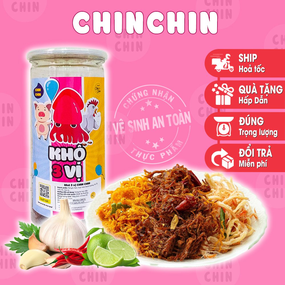 Đồ ăn vặt khô gà mix khô  mực, khô heo thịt khô mix 3 vị 300g ChinChin