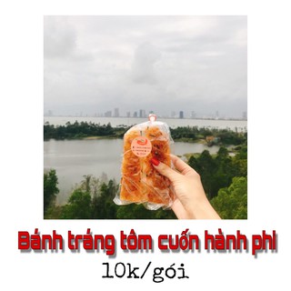 Bánh tráng muối tôm cuốn hành phi