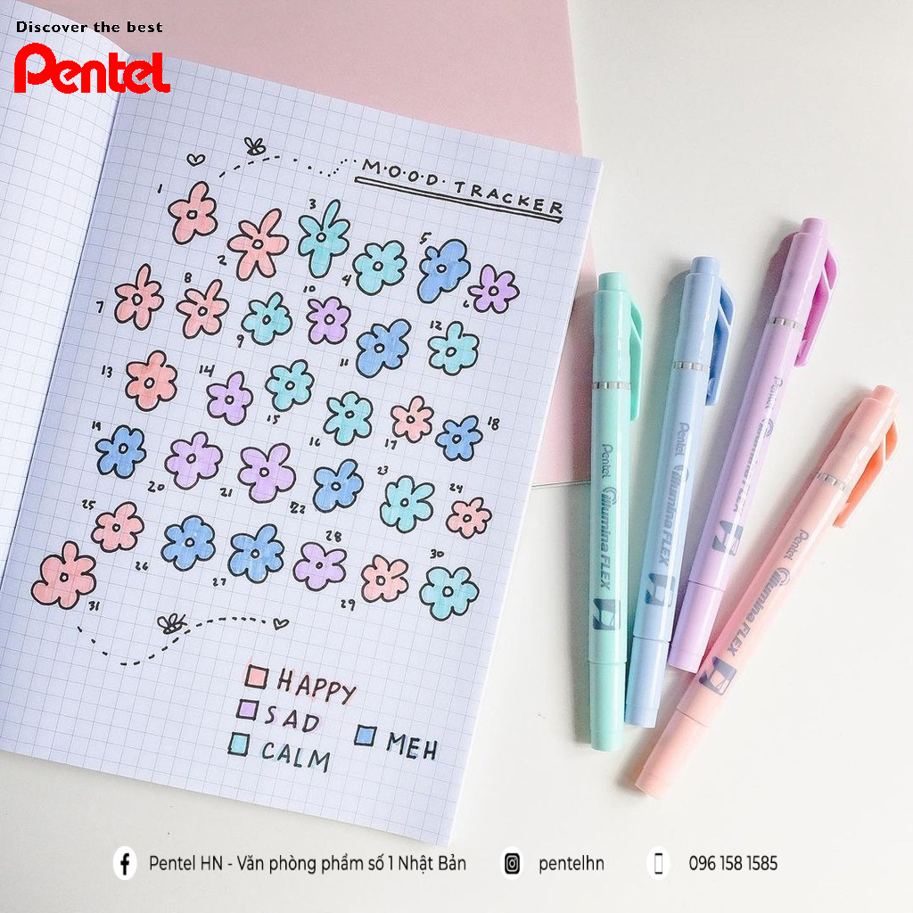Bộ 8 Bút Dạ Quang 2 Đầu Pentel Màu Pastel SLW11P | Nét Bút Trơn, Mực Ra Đều, Nhanh Khô Không Nhòe