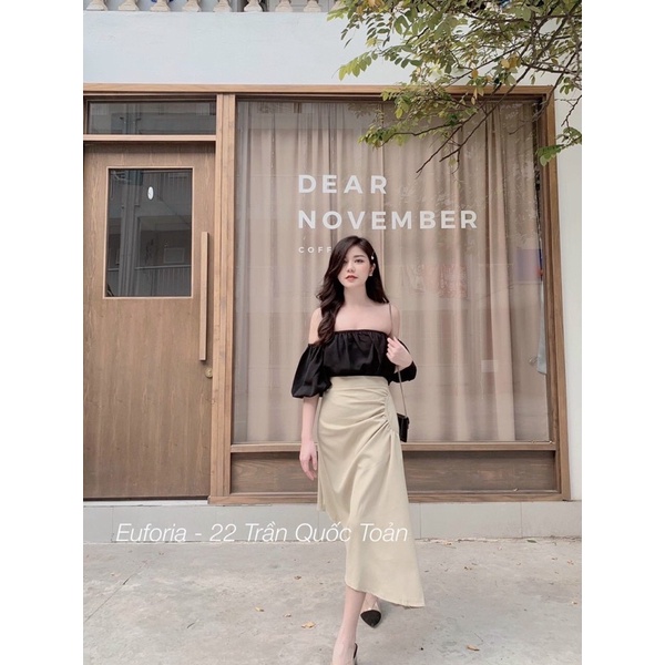 Áo trễ vai tay bồng chất tơ cực xinh , nhiều màu