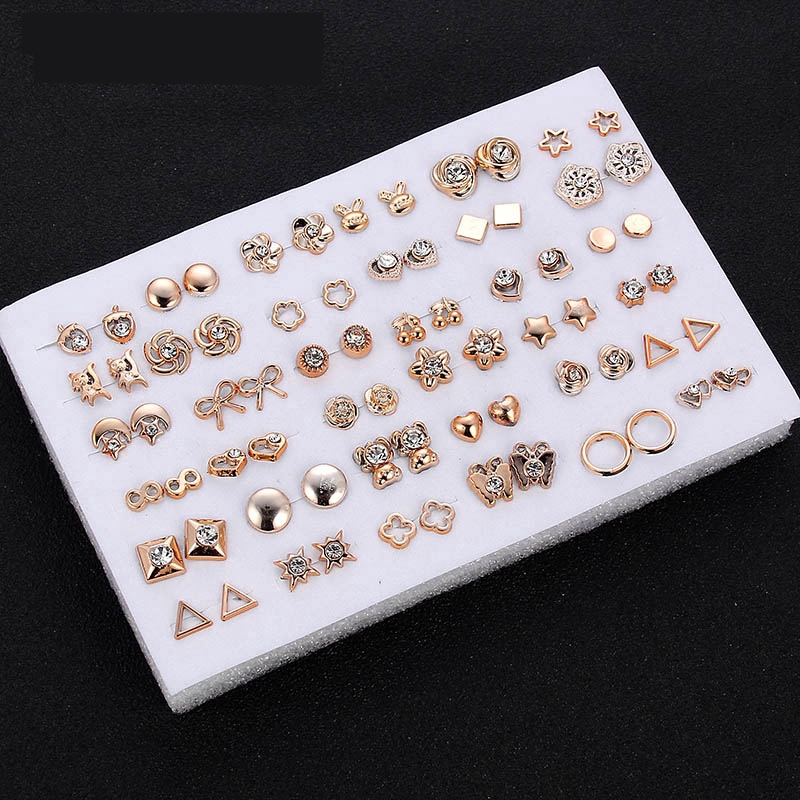 Bộ 18/36 đôi bông tai màu vàng/bạc đính đá nhiều màu sắc xinh xắn cho nữ