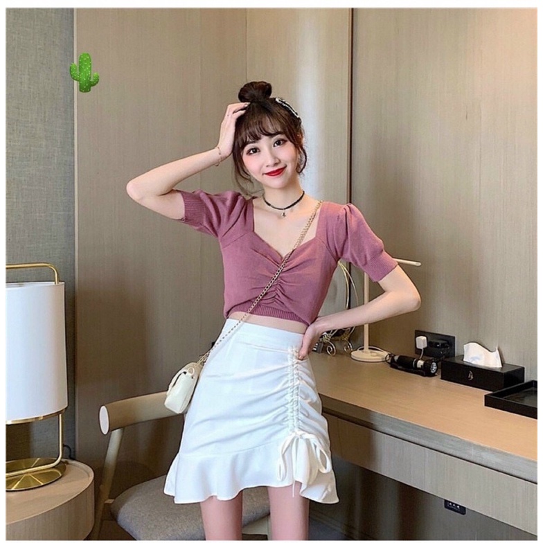 Chân váy nữ bèo rút from rộng chất kate mềm mịn hành chuẩn shop