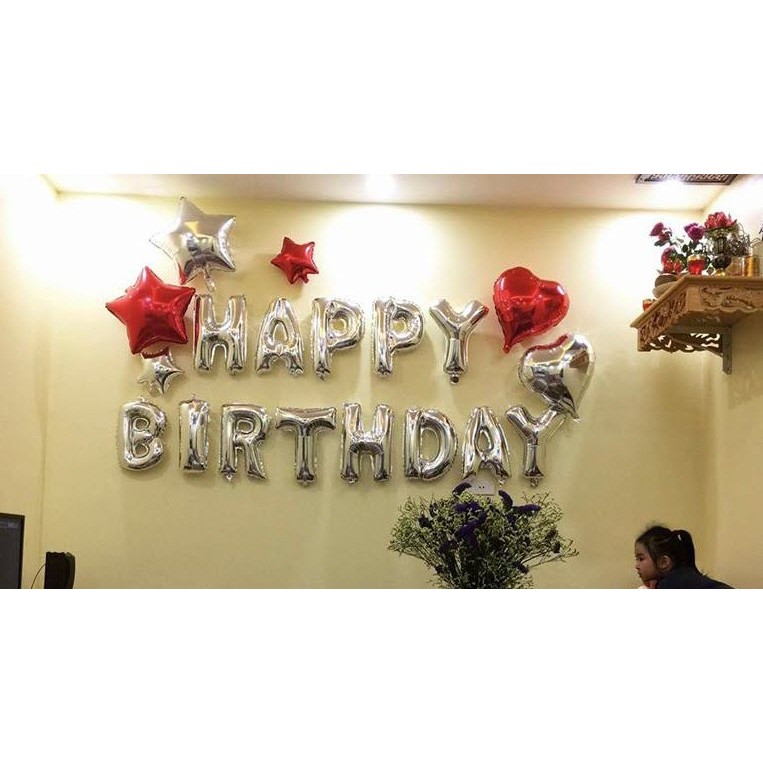 Set bóng Happy birthday Sao Tim( bao gồm cả bơm và băng keo)