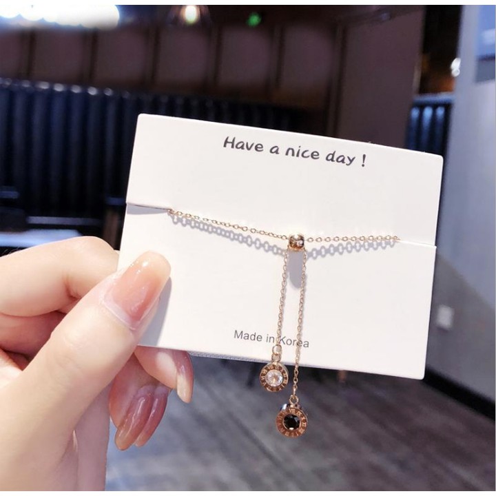 Dây chuyền titan nữ rớt la mã hình tròn đính đá cách điệu siêu đẹp, bền màu, chuẩn thời trang