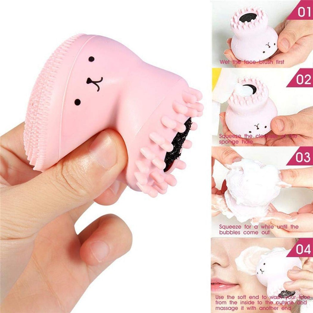 Cọ massage rửa mặt tẩy tế bào chết dạng sillicon mềm tạo/ bọt hình bạch tuột xinh xắn, tiện ích