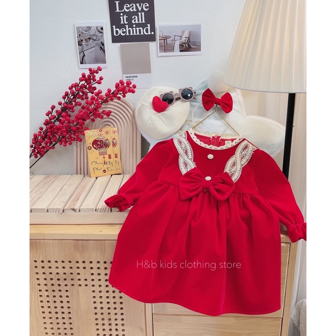 Sét váy nhung bé gái kèm bờm (size 9-19kg)fom to