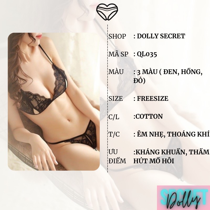 Bộ đồ lót lọt khe xẻ đáy xuyên thấu ren nơ gợi cảm cho nữ DOLLY SECRET QL035