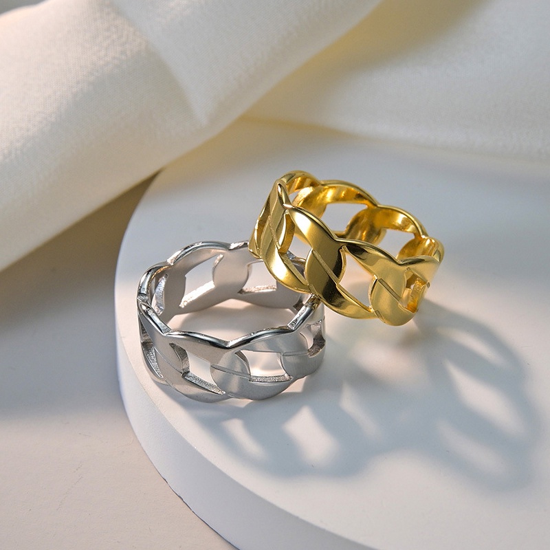 Nhẫn Dây Xích 8mm Bằng Thép Không Gỉ Màu Sắc Vàng Phong Cách Hip Hop Cho Nam Và Nữ