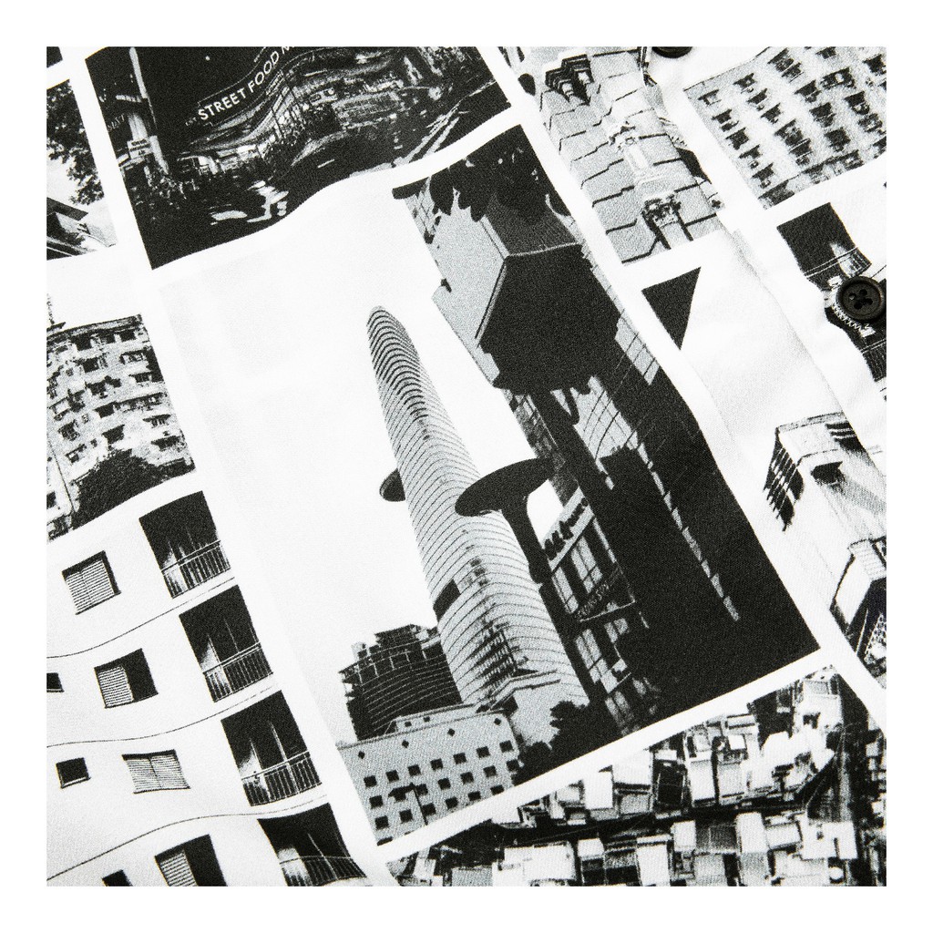 Áo Sơ Mi Nam Tay Ngắn ICON DENIM Cổ Danton Họa Tiết Sài Gòn In Trắng Đen Vải Chun Chéo Mềm Mát | BigBuy360 - bigbuy360.vn