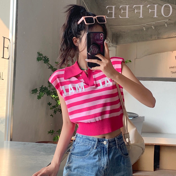 COZOK Áo Thun Nữ Không Tay Kẻ Sọc Thời Trang Hàn Quốc