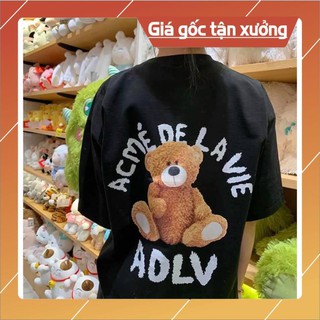 SALE!! Áo Thun Unisex tay rộng form lỡ in nổi ADLV, Áo phông nam nữ hình gấu chất liệu cotton co dãn giá tận xưởng