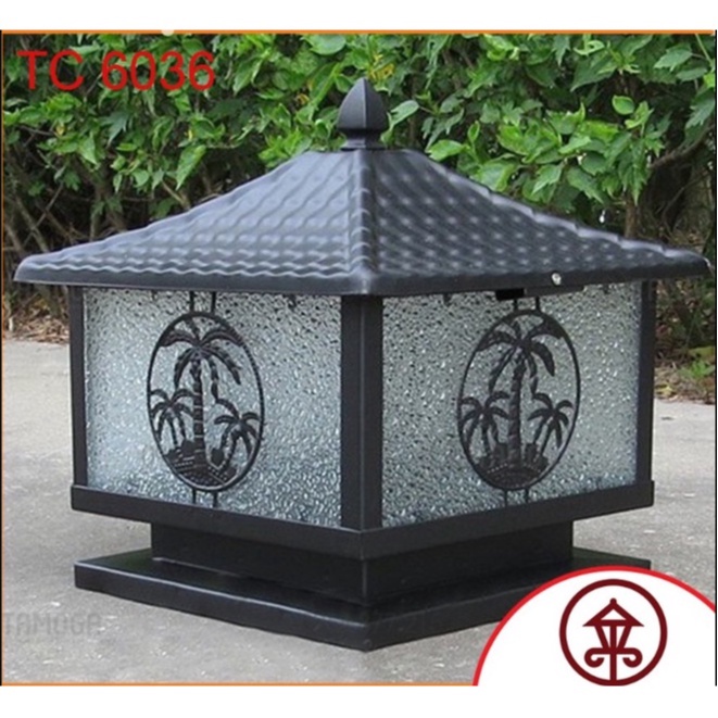 Đèn Trụ Cổng cây dừa cỡ 300mm màu đen mã TC 6036