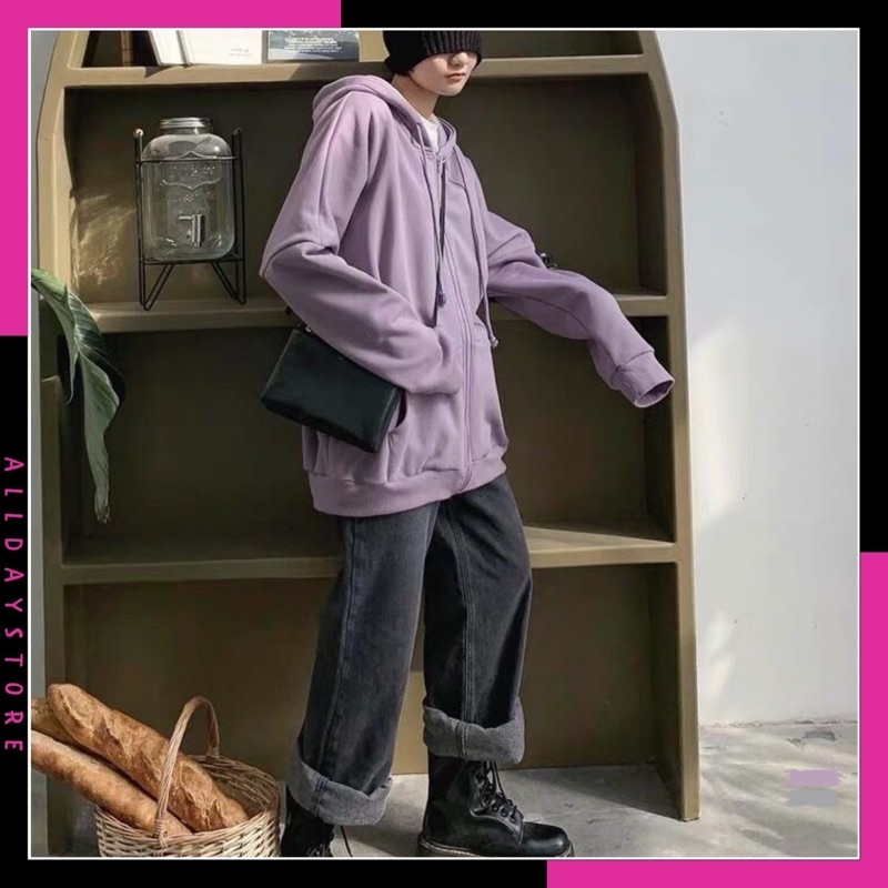 Áo khoác hoodie dáng rộng,áo khoác trơn unisex 1 lớp