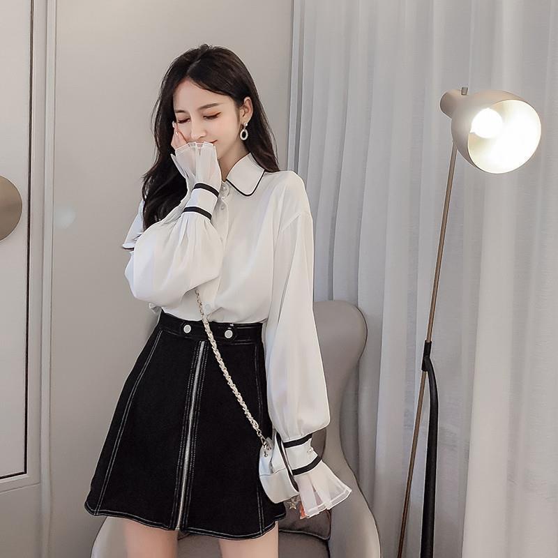 Áo Sơ Mi Tay Dài Ống Loe Dáng Rộng Thiết Kế Mới Thời Trang Theo Phong Cách Hàn Quốc Cho Nữ