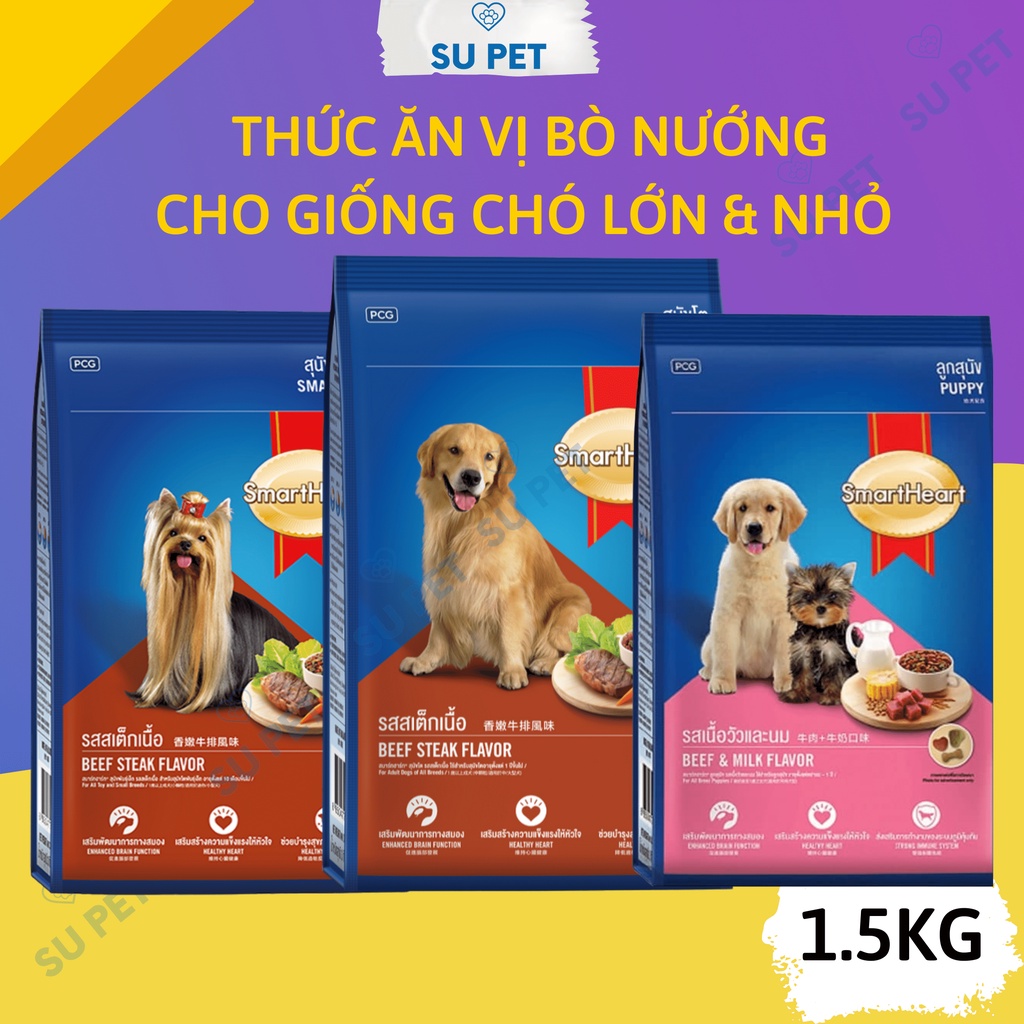 Hạt thức ăn khô cho chó mọi giống loài thương hiệu Smartheart túi 1.5KG