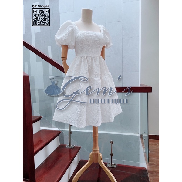 VÁY/ĐẦM THIẾT KẾ CAO CẤP CỔ VUÔNG TAY PHỒNG THẮT DÂY TIỂU THƯ D04 CÓ ẢNH THẬT