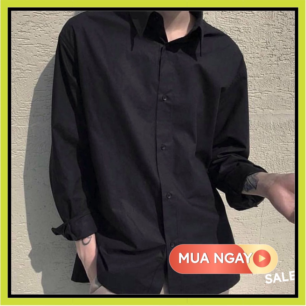 Áo Sơ Mi Nam Nữ Form Rộng TRƠN Basic Unisex Dài Tay Trắng và Đen chất Cotton lụa Hàn mịn mát Bigsize suông SM1 | BigBuy360 - bigbuy360.vn