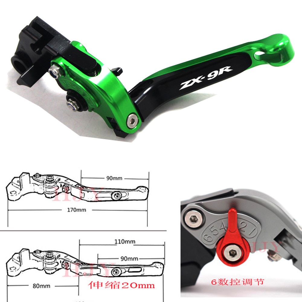 With Logo(ZX9R) Green+Titanium CNC New Adjustable Motorcycle Brake Clutch Levers For Kawasaki ZX9R ZX-9R 2000-2003 2001 2002