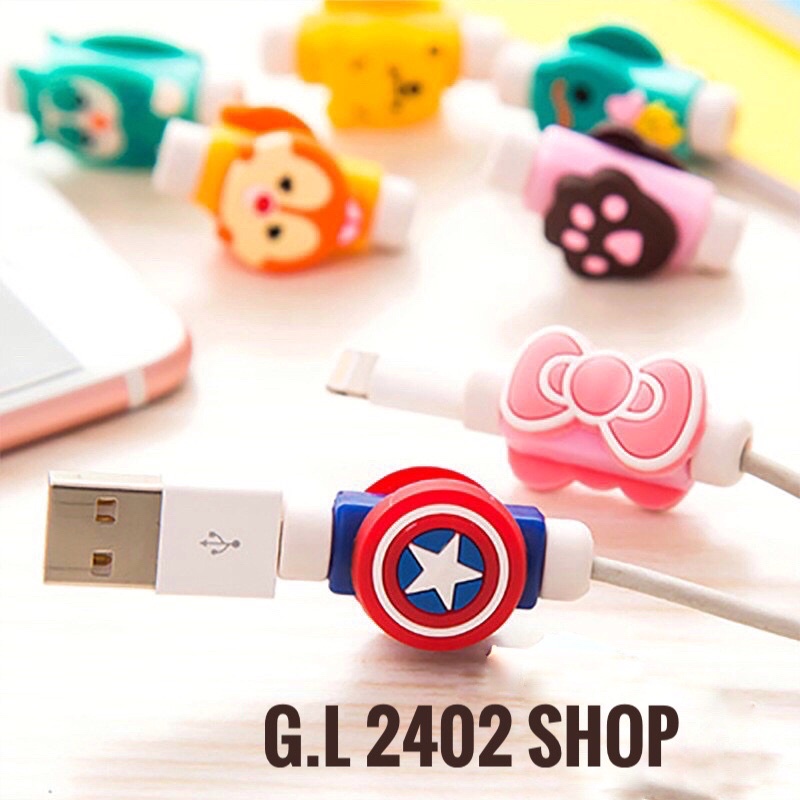 Nút gắn bảo vệ trang trí dây cáp sạc, tai nghe hoạt hình thú dễ thương