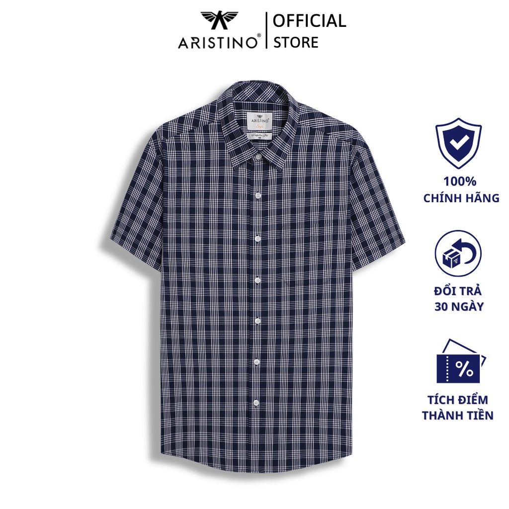 Áo sơ mi ngắn tay nam Aristino phom regular fit, thiết kế tà lượn có túi ngực, màu sắc nam tính - ASS319S2