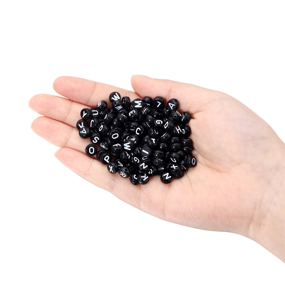 Set 100 hạt xâu ST.KUNKKA làm trang sức hình chữ cái màu đen bằng acrylic 7mm