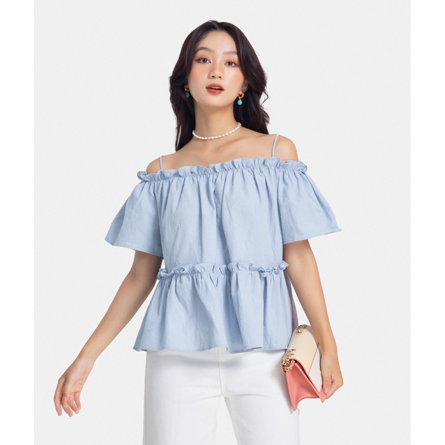 Áo Kiểu Nữ Thời Trang HNOSS 2 Dây Bẹt Vai Rút Nhún HNAKI049