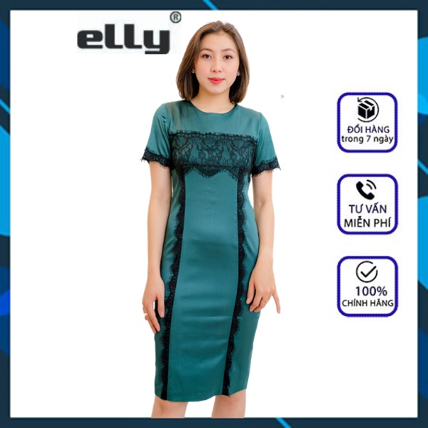 Đầm Ôm Lụa Thun Hàn Quốc Viền Ren Mi ELLY XhL-E6210 Màu Xanh Lá