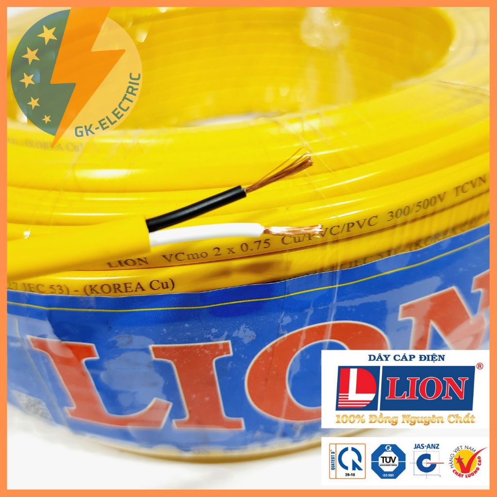 Dây điện đôi mềm oval dẹp, 2 lớp cách điện LION VCmo - giao màu ngẫu nhiên