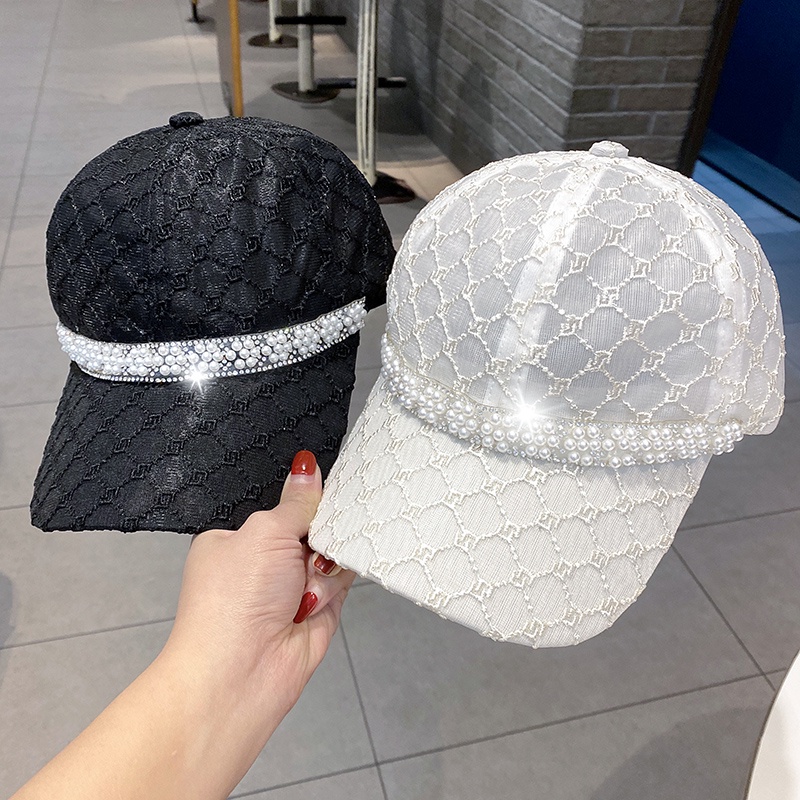 Mũ Lưỡi Trai Phối Lưới Đính Đá Thoáng Khí Chống Nắng Thời Trang Xuân Hè Cho Nữ