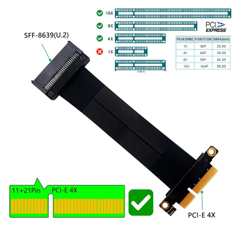 Dây Cáp Chuyển Đổi Wili Sff-8639 U.2 180 ° Sang Pci-E 3.0 4x Cho U.2 Nvme Ssd