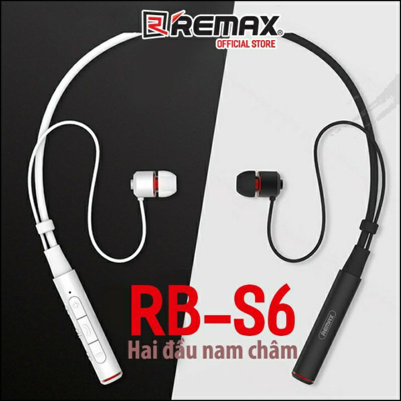 Tai nghe Bluetooth Remax RB-S6 / Remax S6 thể thao choàng cổ có 2 đầu hít nam châm chính hãng có bảo hành