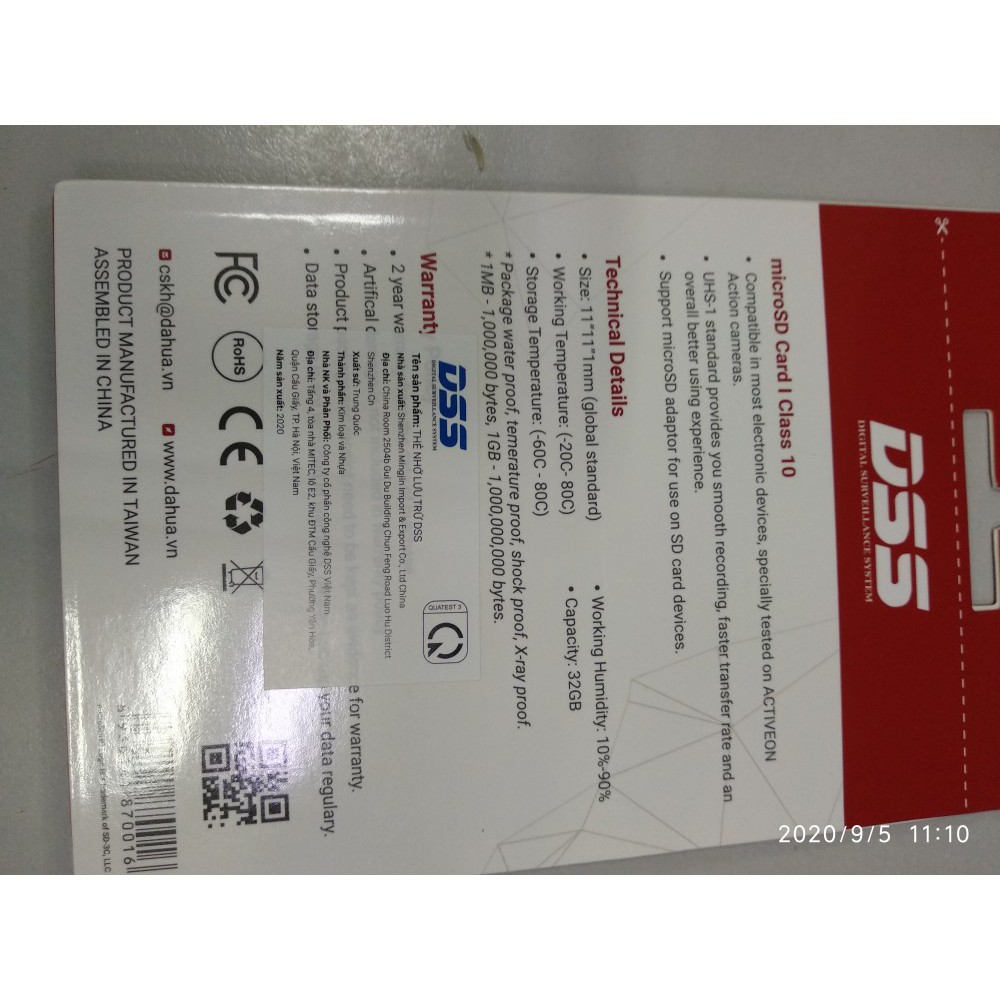 Thẻ Nhớ Micro SD 32GB Class 10 U1 chuyên dụng cho Camera, Máy quay DSS Dahua Chính hãng