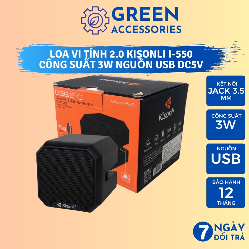 Loa Vi Tính Mini 2.0 Kisonli I-550 Công Suất 3W Jack 3.5mm Nghe Nhạc Bảo Hành Chính Hãng 12 Tháng