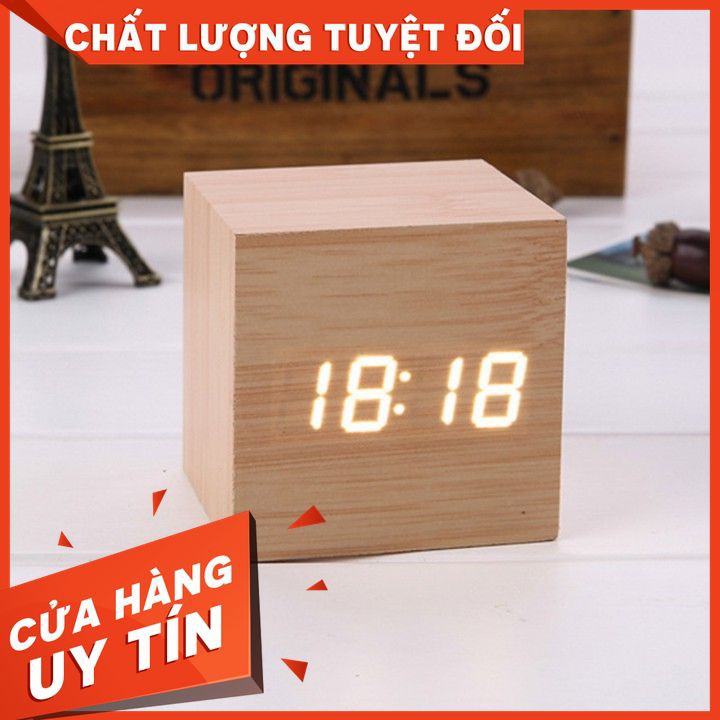 ( Giá tốt )Đồng hồ led để bàn khối gỗ vuông (cube)